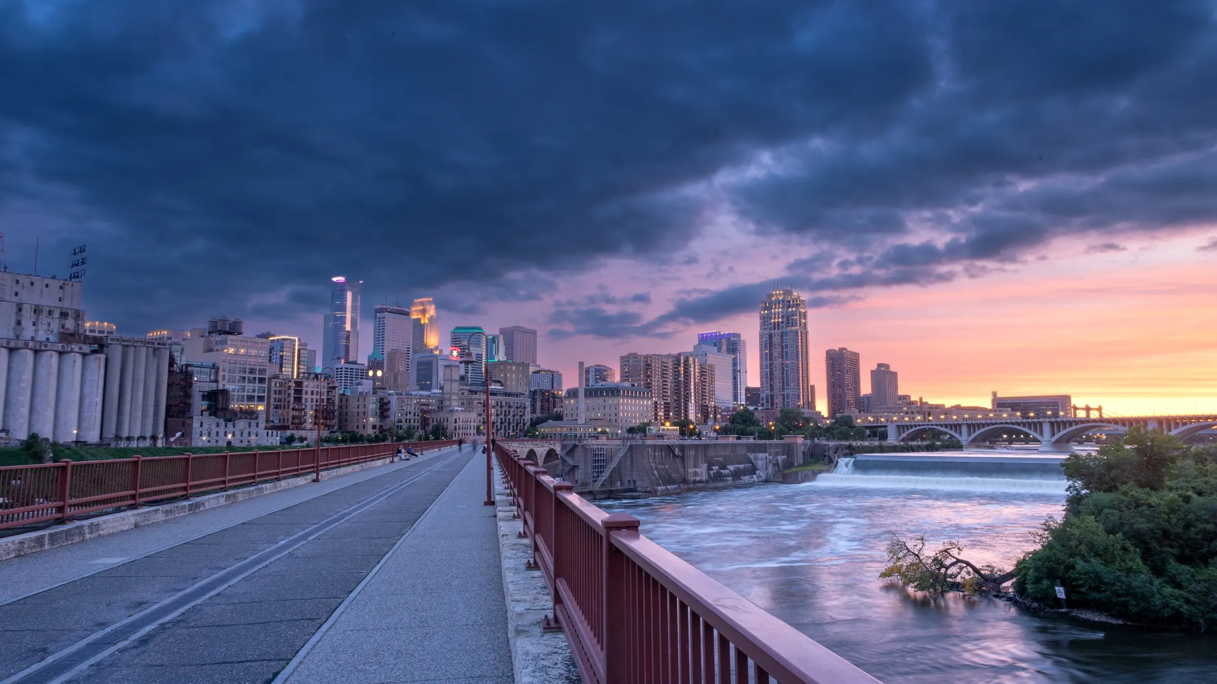 View Of The Minneapolis Skyline From The Stone Arch Bridge, Minneapolis, Minnesota